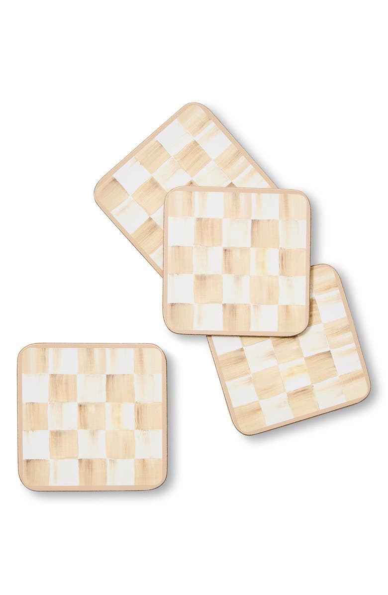 MACKENZIE CHILDS Set of 4 Mocha Check Cork Back Coasters, Alternate, color, Mocha