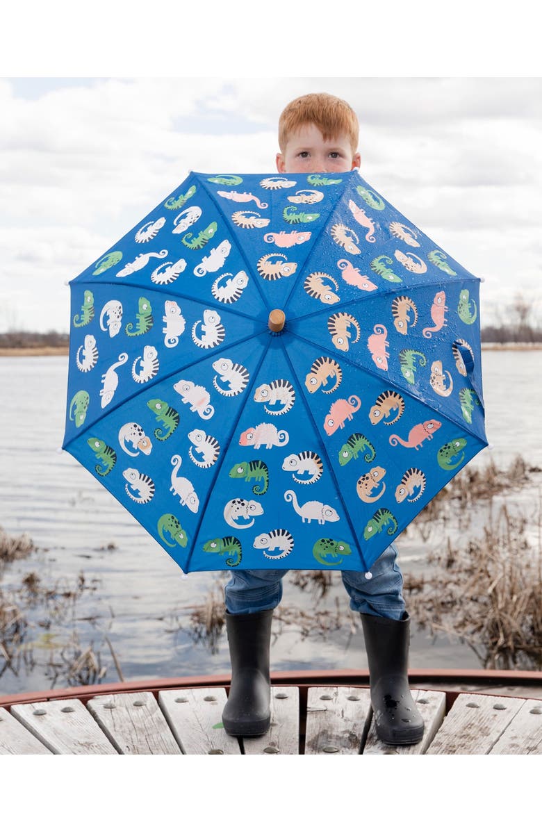 Deux par Deux Boy Color-Changing Animal Umbrella, Alternate, color, Blue Chameleon Print