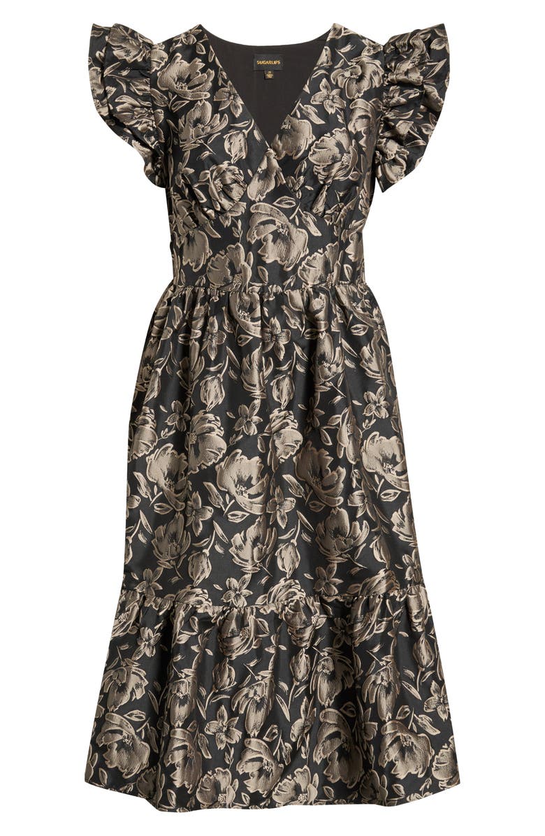 SUGARLIPS Lyla Metallic Floral Jacquard Midi Dress, Alternate, color,