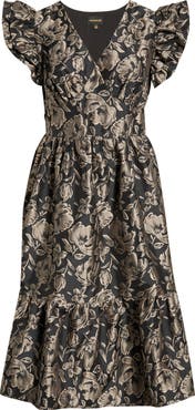 SUGARLIPS Lyla Metallic Floral Jacquard Midi Dress