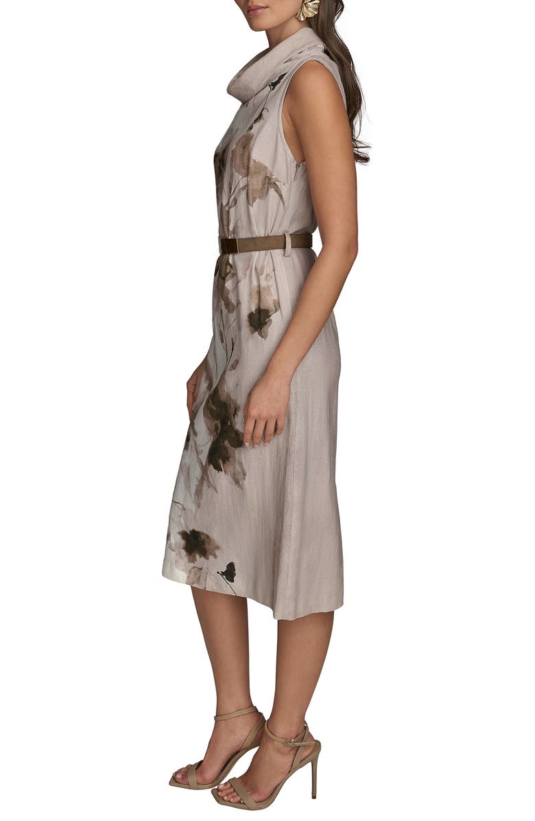 Donna Karan New York Floral Sleeveless Linen Blend Sheath Dress, Alternate, color, Cobblstone