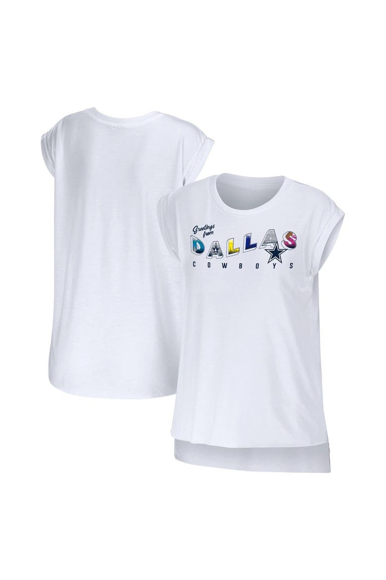 Women's WEAR by Erin Andrews White Dallas Cowboys Greetings From Muscle T-Shirt, Main, color, White