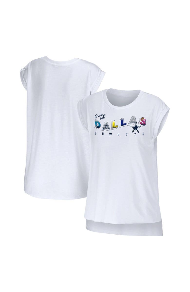 WEAR by Erin Andrews Women's WEAR by Erin Andrews White Dallas Cowboys Greetings From Muscle T-Shirt, Main, color, White
