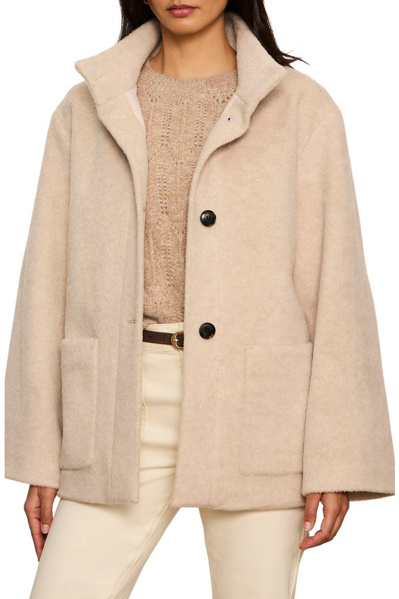 Belted Brushed Coat, Alternate, color, BONE