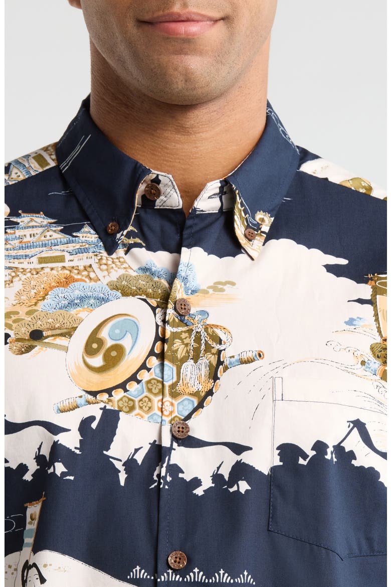 Hajime Print Short Sleeve Cotton Button-Down Shirt, Alternate, color, NAVY