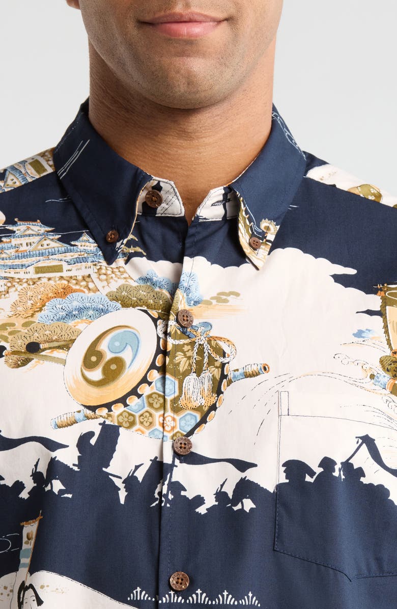 Kahala Hajime Print Short Sleeve Cotton Button-Down Shirt, Alternate, color, Navy