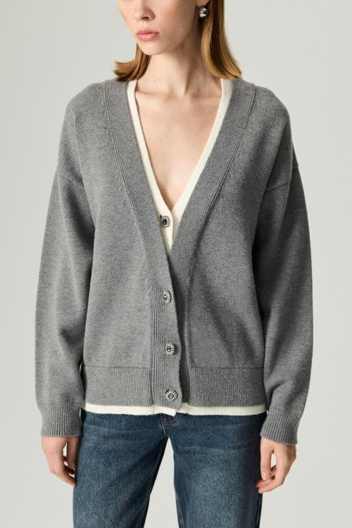 Nocturne Crystal-button V-neck Cardigan In Gray
