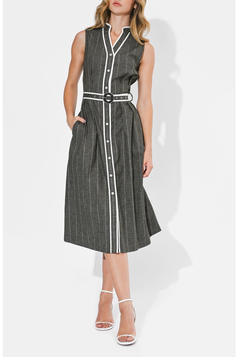 Reya Stripe Sleeveless Midi Shirtdress, Main, color, CHARCOAL/ WHITE