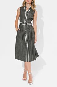 Adelyn Rae Reya Stripe Sleeveless Midi Shirtdress