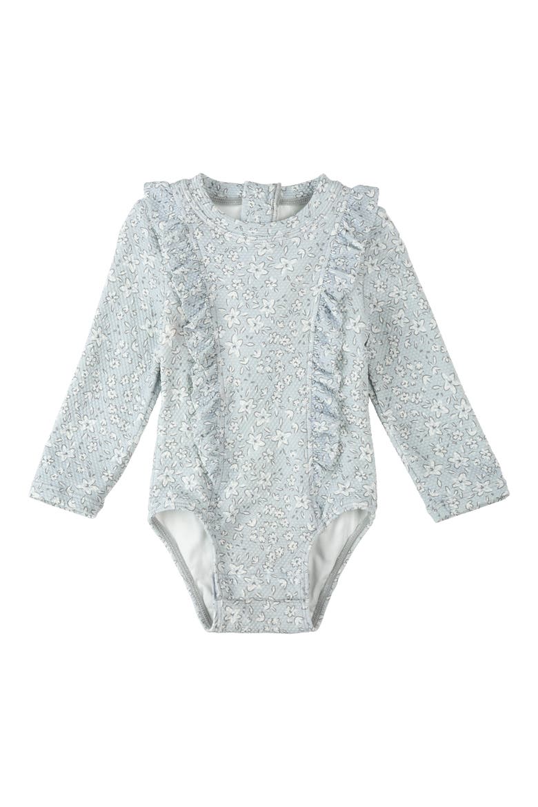 Vintage Flowers Long Sleeve One-Piece Swimsuit, Main, color, LIGHT BLUE
