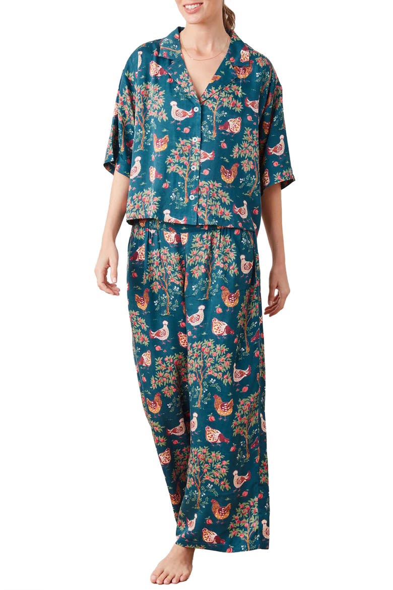 Wildest Dreams Chicken Satin Pajamas, Main, color, NAVY