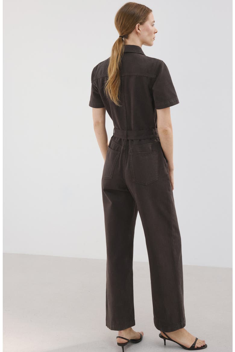 Belted Denim Jumpsuit, Alternate, color, CHOCOLATE