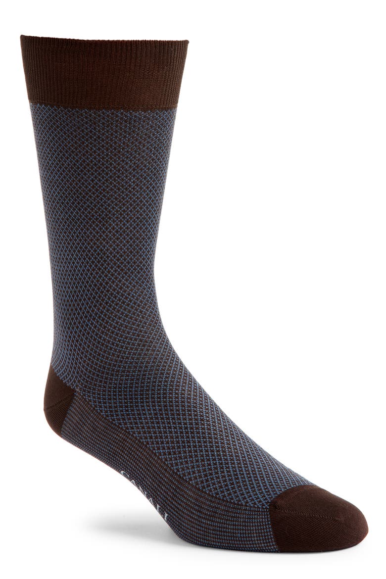 Geometric Jacquard Dress Socks, Main, color, BROWN