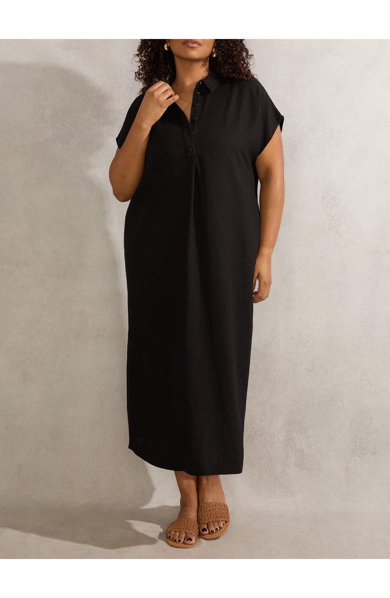 Live Unlimited Linen Midi Shirt Dress, Alternate, color, Black