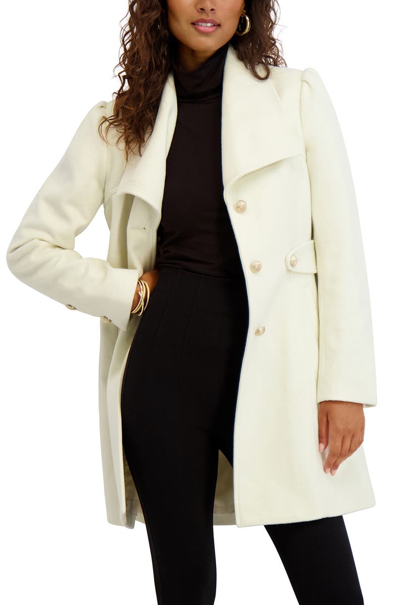 Kensie Wool Blend Long Coat, Alternate, color, Ivory