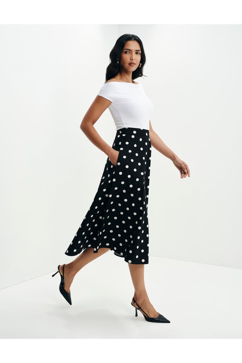 Meeka Polka Dot Cotton Midi Skirt, Alternate, color, Black Spot