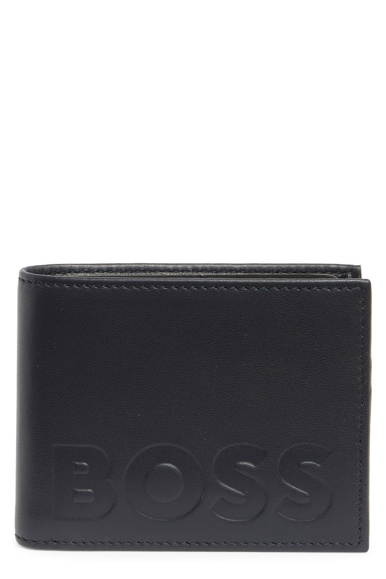 Laslo Debossed Logo Leather Wallet, Main, color, NAVY