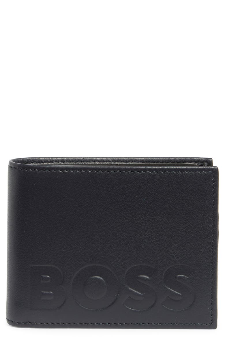 BOSS Laslo Debossed Logo Leather Wallet, Main, color, Navy