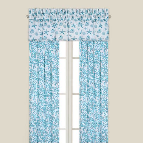 Cora Blue Coastal Cotton Window Drapery Single Panel Curtain
