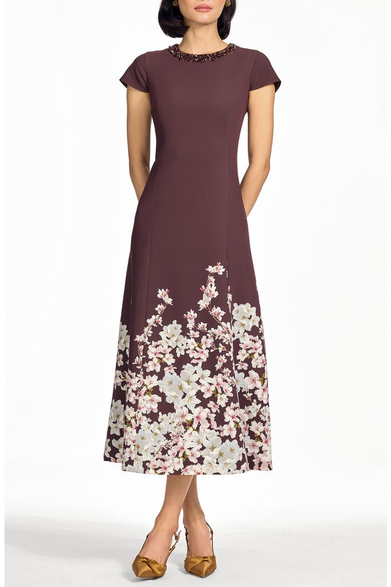 Harper Beaded Midi Dress, Main, color, CHOCOLATE COVERED BLOSSOMS