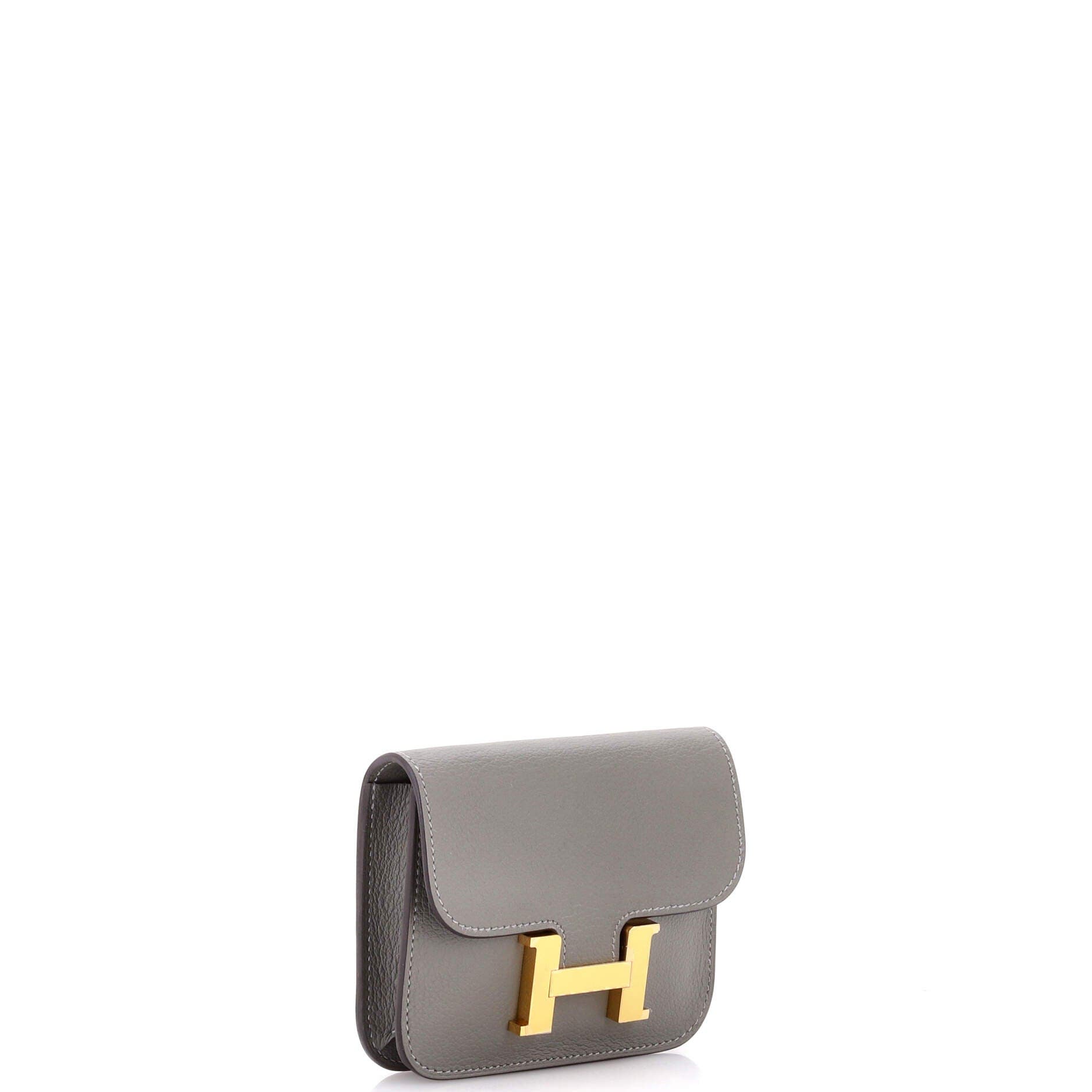 Pre-Owned Hermes Constance Slim Wallet Evercolor, Alternate, color, Gris Meyer