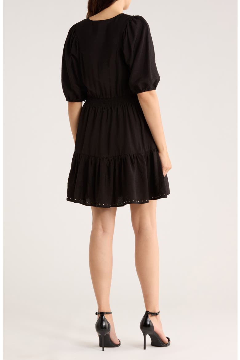 Stud Tiered Dress, Alternate, color, BLACK