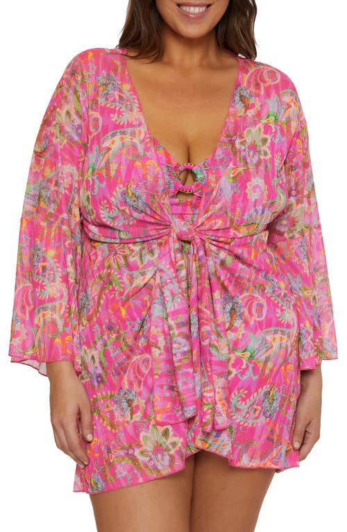 Becca Etc Plus Size Polynesia Tie-front Tunic Swim Cover-up In Pink