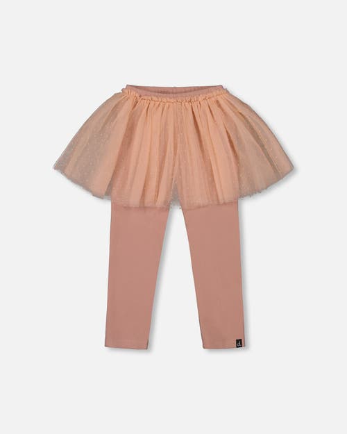 Deux Par Deux Leggings With Tulle Skirt In Brown
