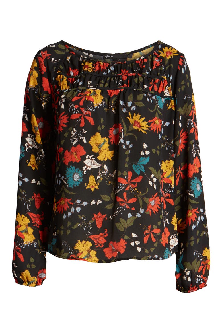 Gibson Print Ruched Long Sleeve Blouse, Alternate, color, BLACK MULTI FLORAL