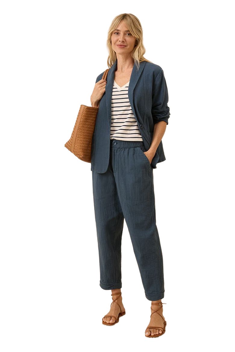 Organic Cotton Coastal Double Gauze Rolled Cuff Pant, Main, color, French Navy