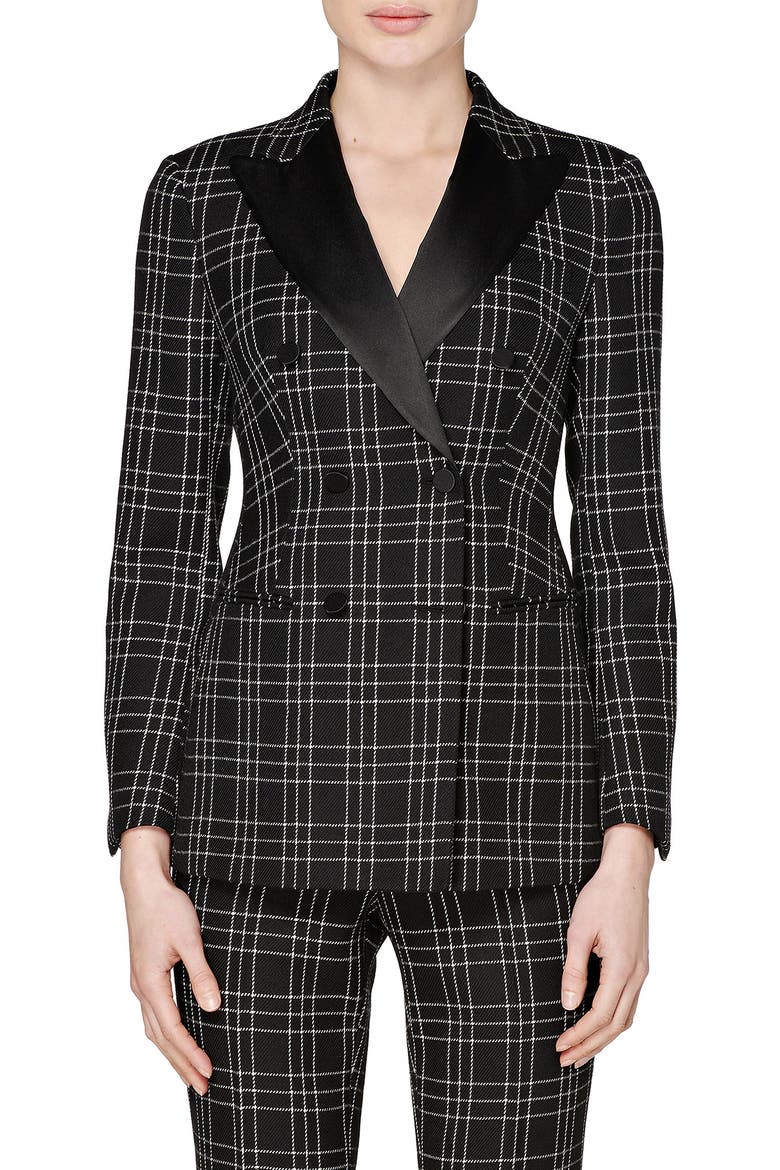 Cameron Double Breasted Check Wool Suit Jacket, Main, color, BLACK CHECK