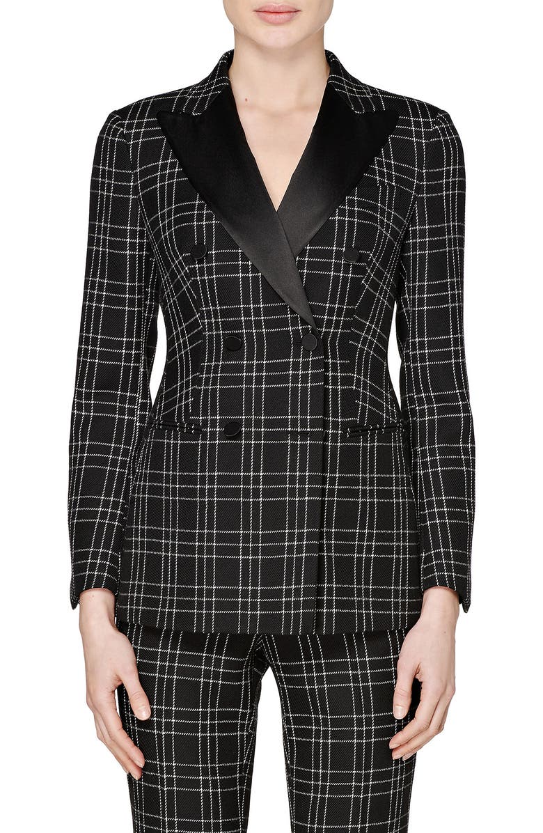 SUISTUDIO Cameron Double Breasted Check Wool Suit Jacket, Main, color,