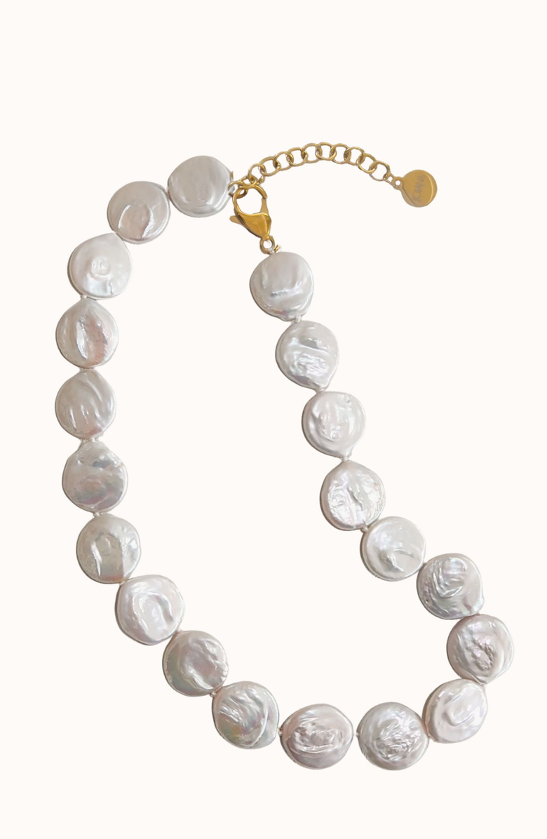 Joiana Jewelry Coin Pearl Necklace, Main, color, Off White / Gold