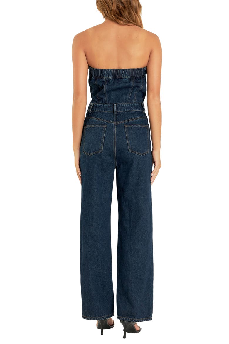 Strapless Corset Denim Jumpsuit, Alternate, color, NAVY