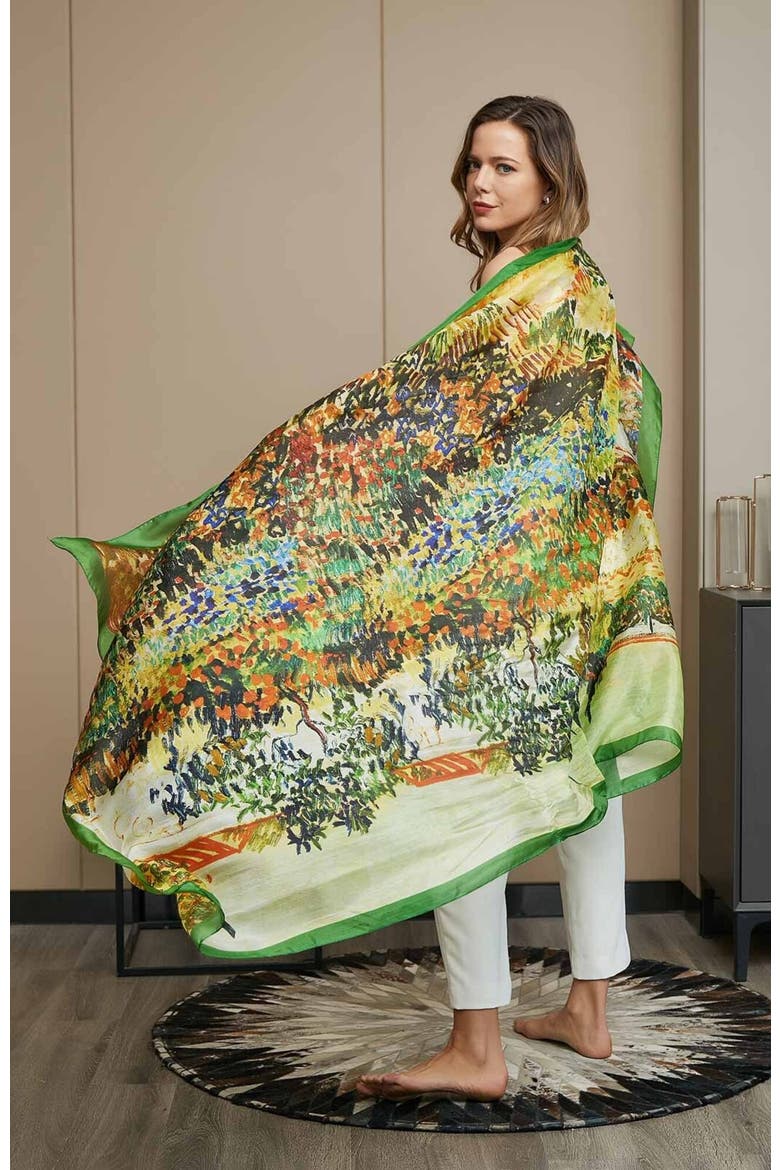 Pure Silk Oil Painting Rectangle Scarf, Alternate, color, Multi