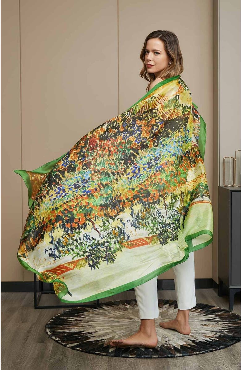 SILKSILKY Pure Silk Oil Painting Rectangle Scarf, Alternate, color, Multi