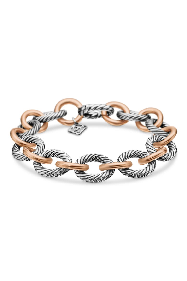 Large Oval Link Bracelet with 18K Rose Gold, Main, color, SILVER/ ROSE GOLD