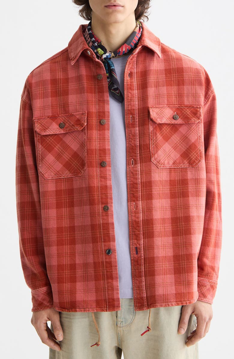 Scotch & Soda Check Washed Denim Overshirt, Main, color, Red Check