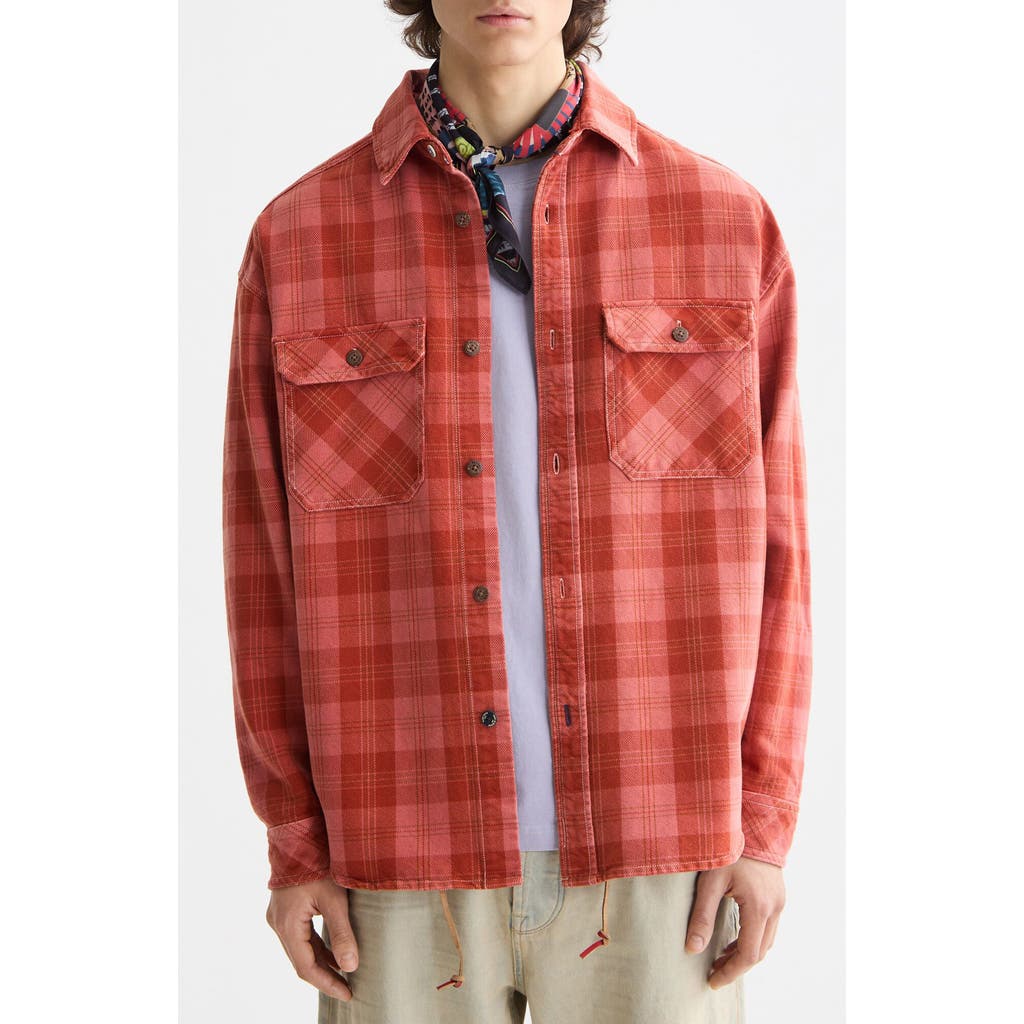 Scotch & Soda Check Washed Denim Overshirt In Red