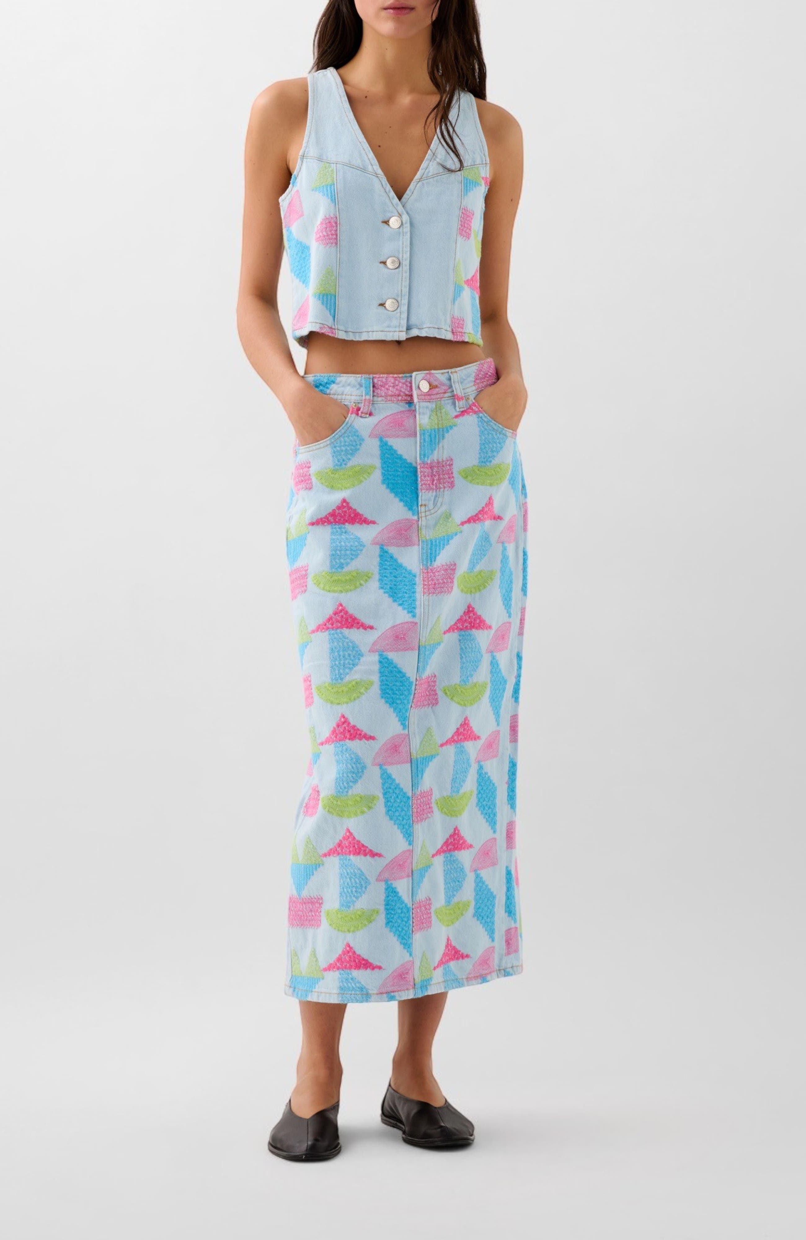 Denim Emb Skirt - image 2