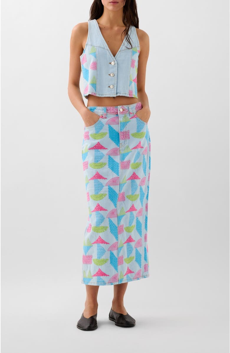 Scalpers Denim Emb Skirt, Alternate, color, Indigo