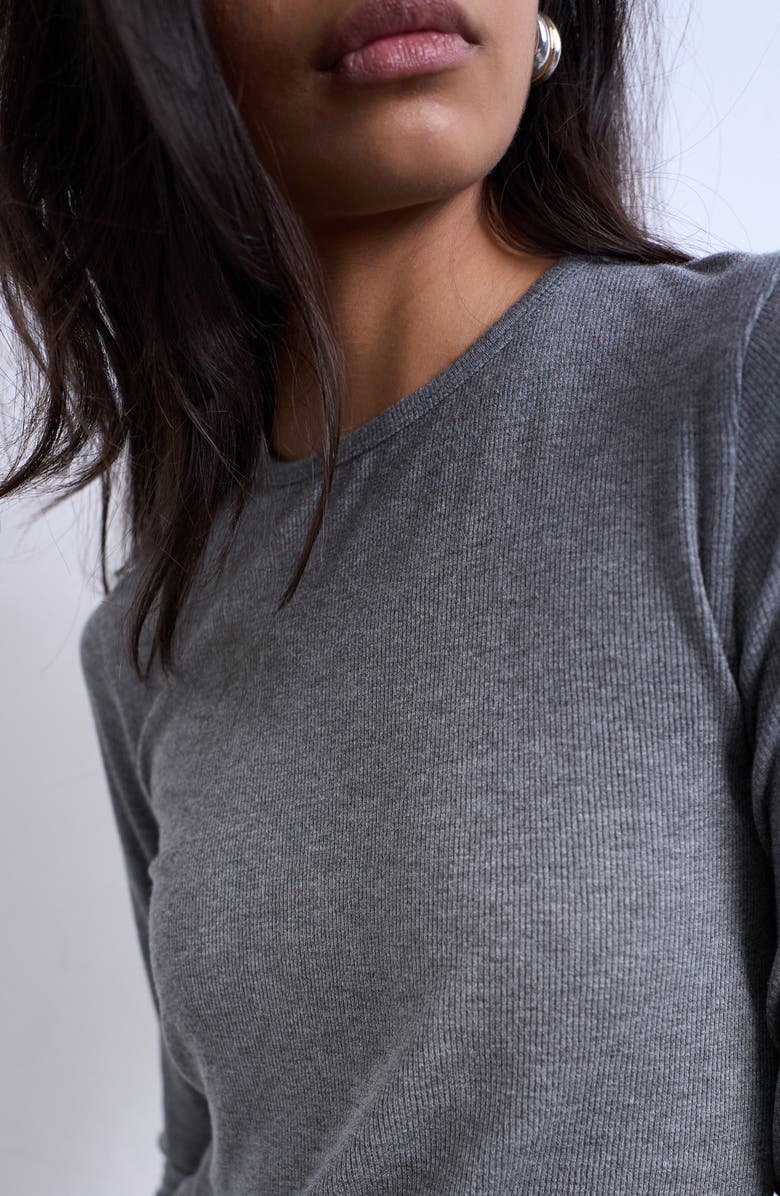 Topshop Long Sleeve Rib Top, Alternate, color, Grey