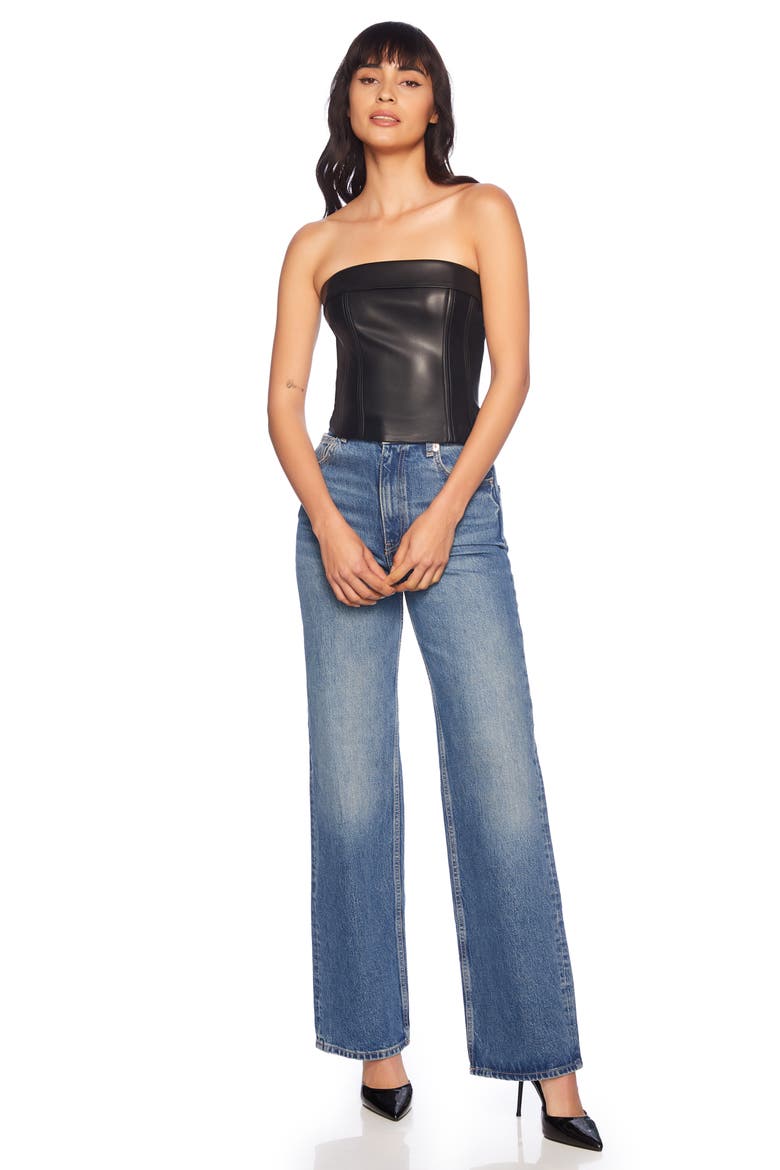 Faux Leather Corset Top, Alternate, color, BLACK