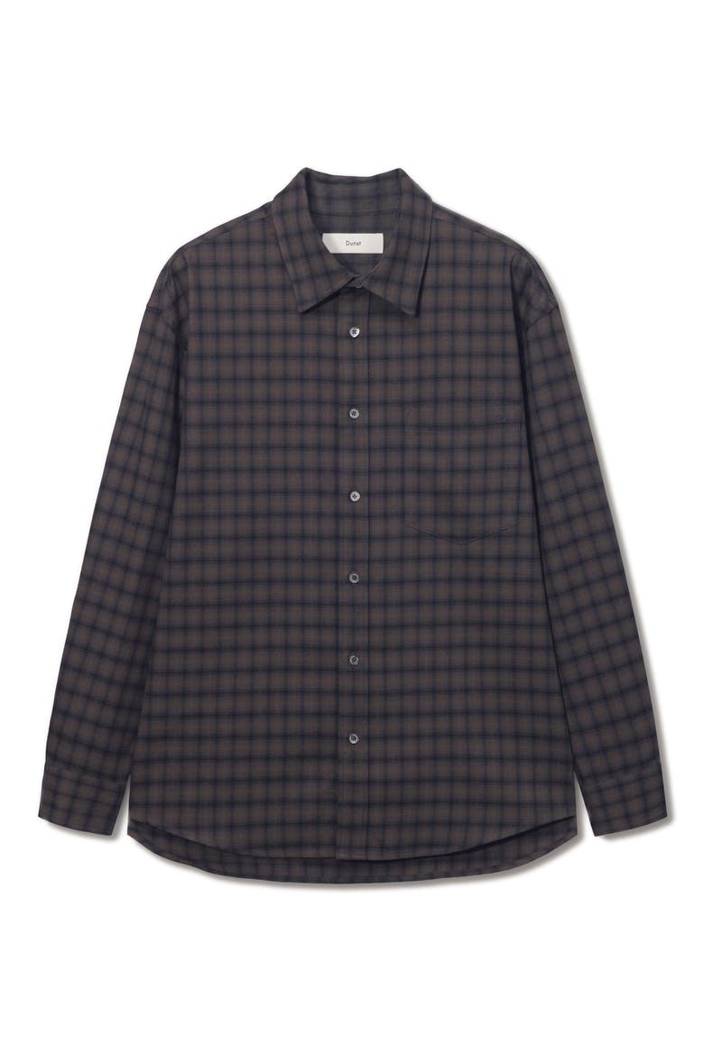 Oversize Check Flannel Button-Up Shirt, Alternate, color, KHAKI