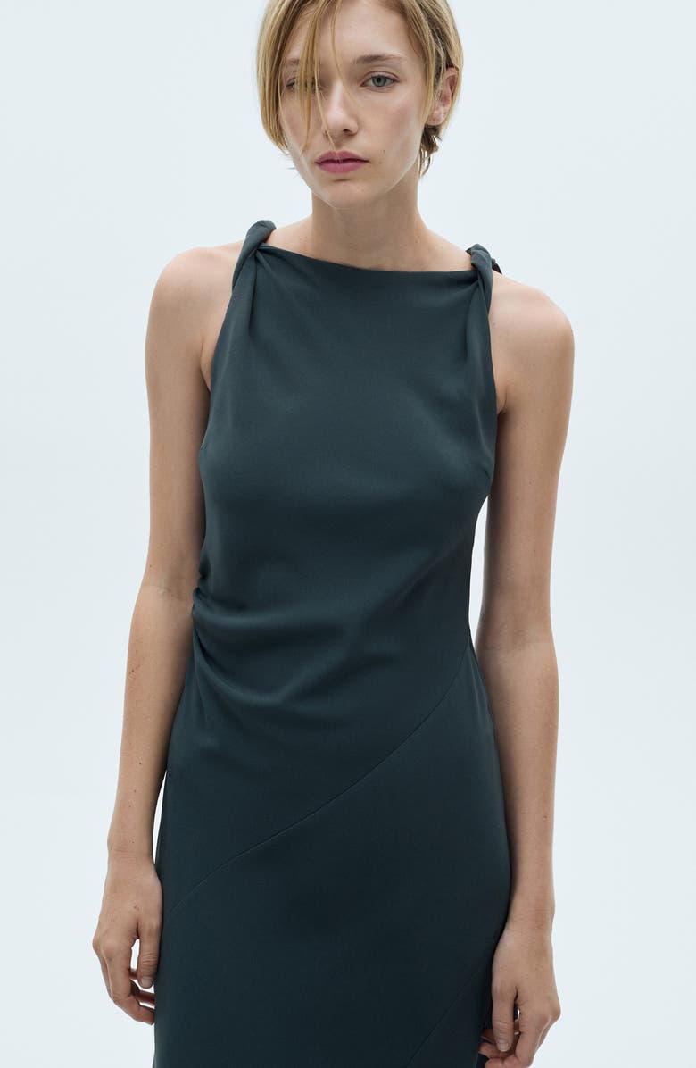 MANGO Braided Strap Draped Panel Dress, Alternate, color, Grey