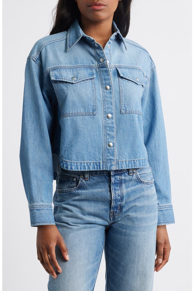 Airy Denim Crop Shirt, Main, color, HAZLETON WASH