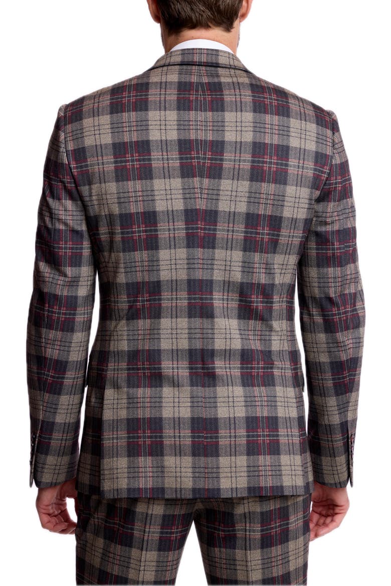 Dover Slim Fit Plaid Stretch Flannel Suit Jacket, Alternate, color, BLK BG RED HB KNIT PLAID