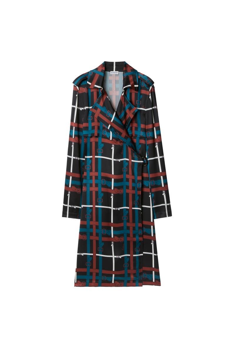 Burberry Belt Check Viscose Trench Dress, Alternate, color, Petrol Blue