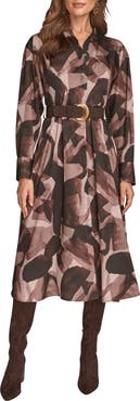 Donna Karan New York Abstract Print Long Sleeve Shirtdress