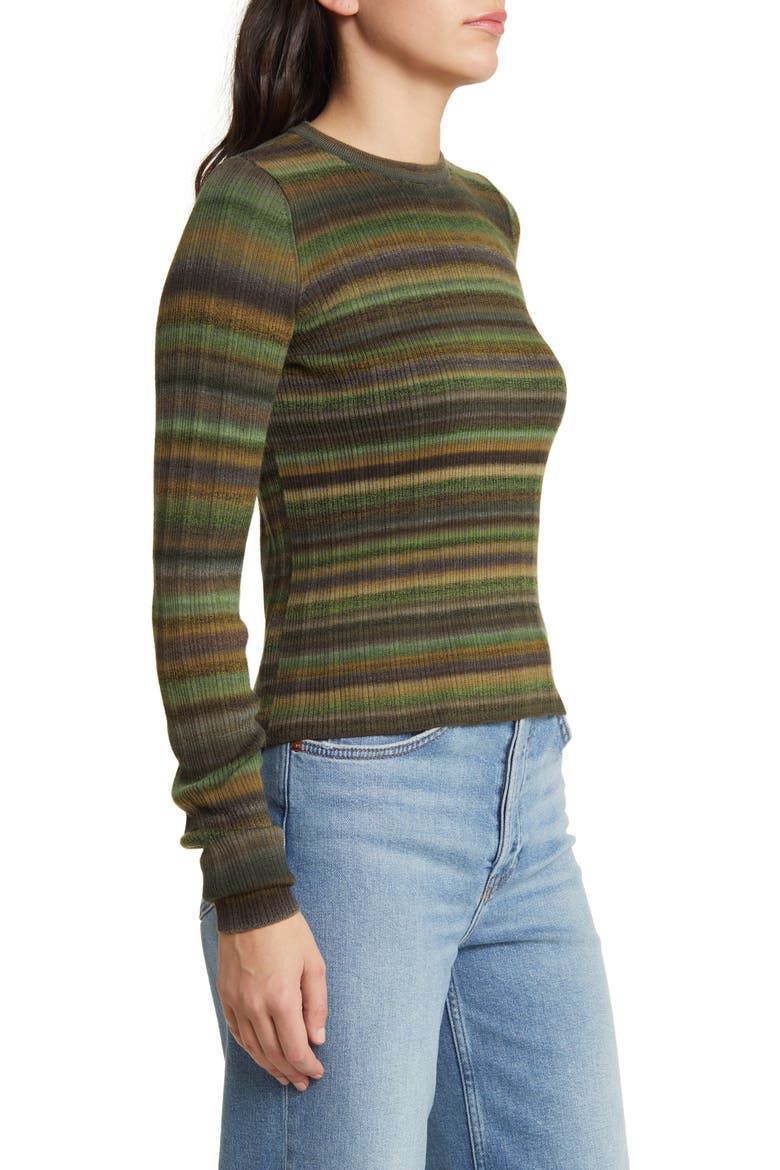 Space Dye Stripe Rib Wool Sweater, Alternate, color, GREEN SPACE DYE